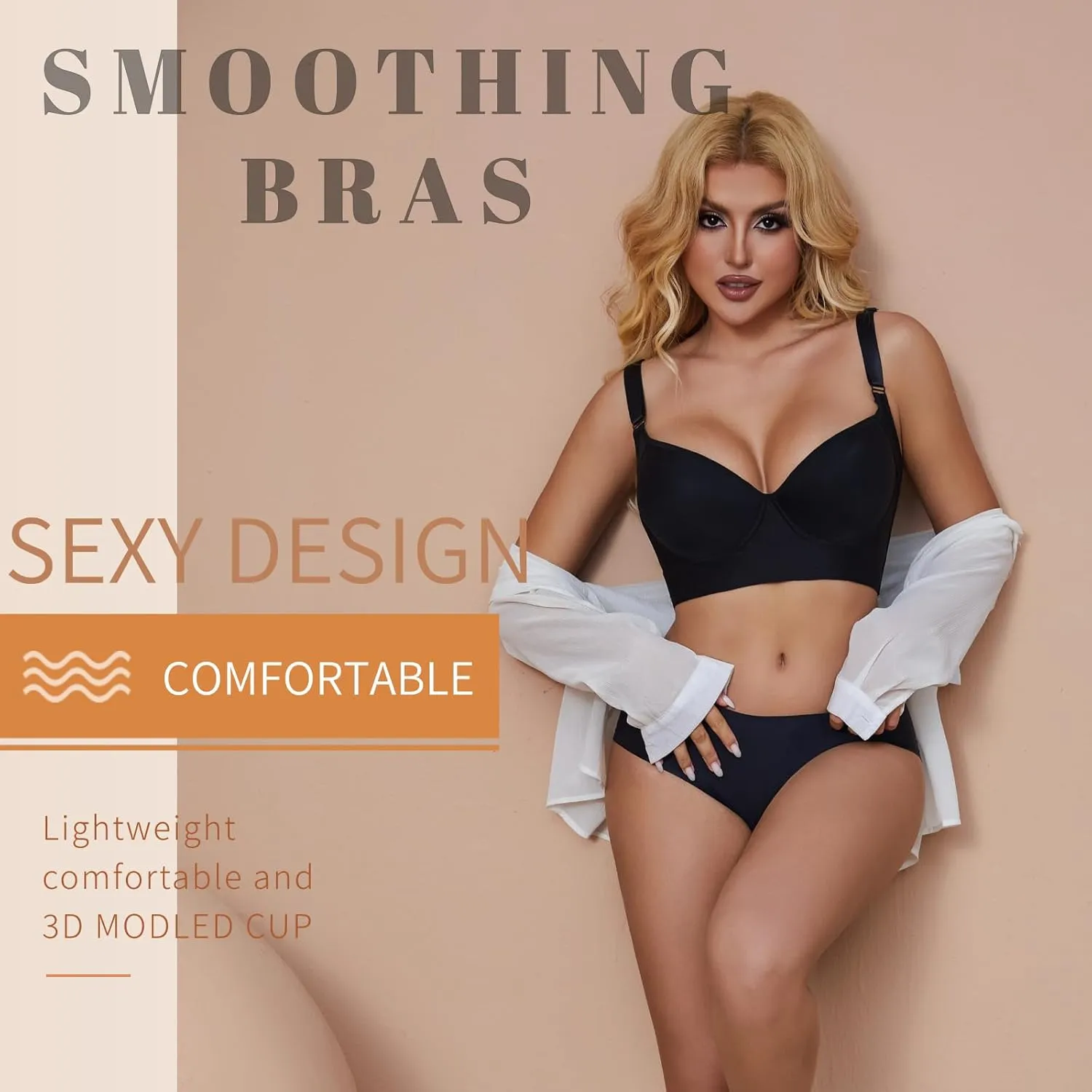 Super Push Up Bra Smoothing Back Fat Bra with Support Comfortable Seamless T Shirt Bra (34B-46DD)
