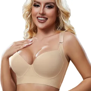 Super Push Up Bra Smoothing Back Fat Bra with Support Comfortable Seamless T Shirt Bra (34B-46DD)