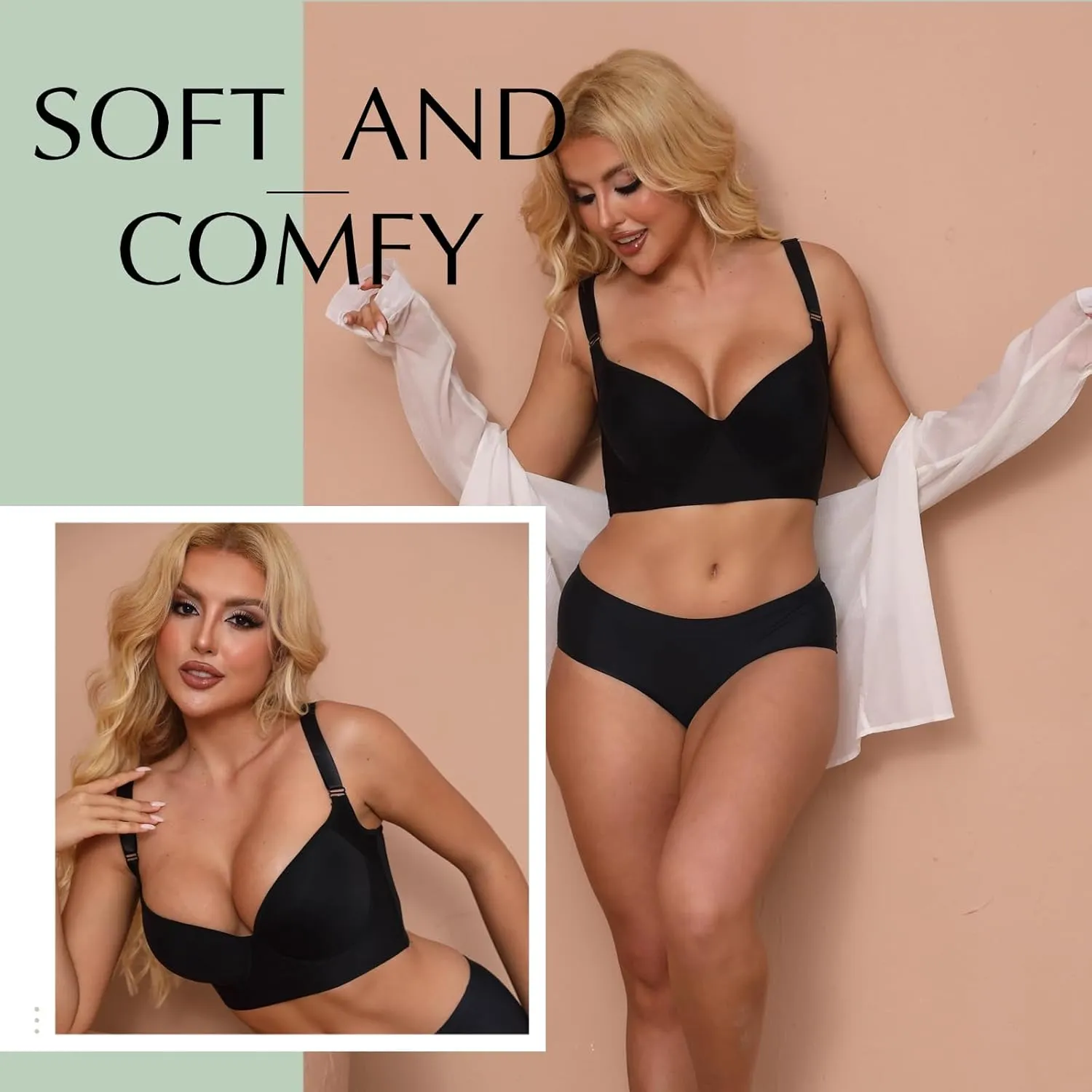 Super Push Up Bra Smoothing Back Fat Bra with Support Comfortable Seamless T Shirt Bra (34B-46DD)