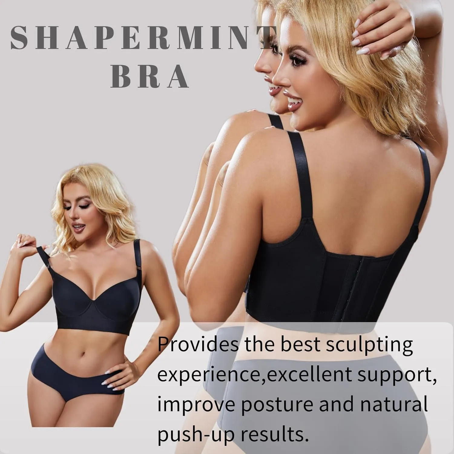 Super Push Up Bra Smoothing Back Fat Bra with Support Comfortable Seamless T Shirt Bra (34B-46DD)