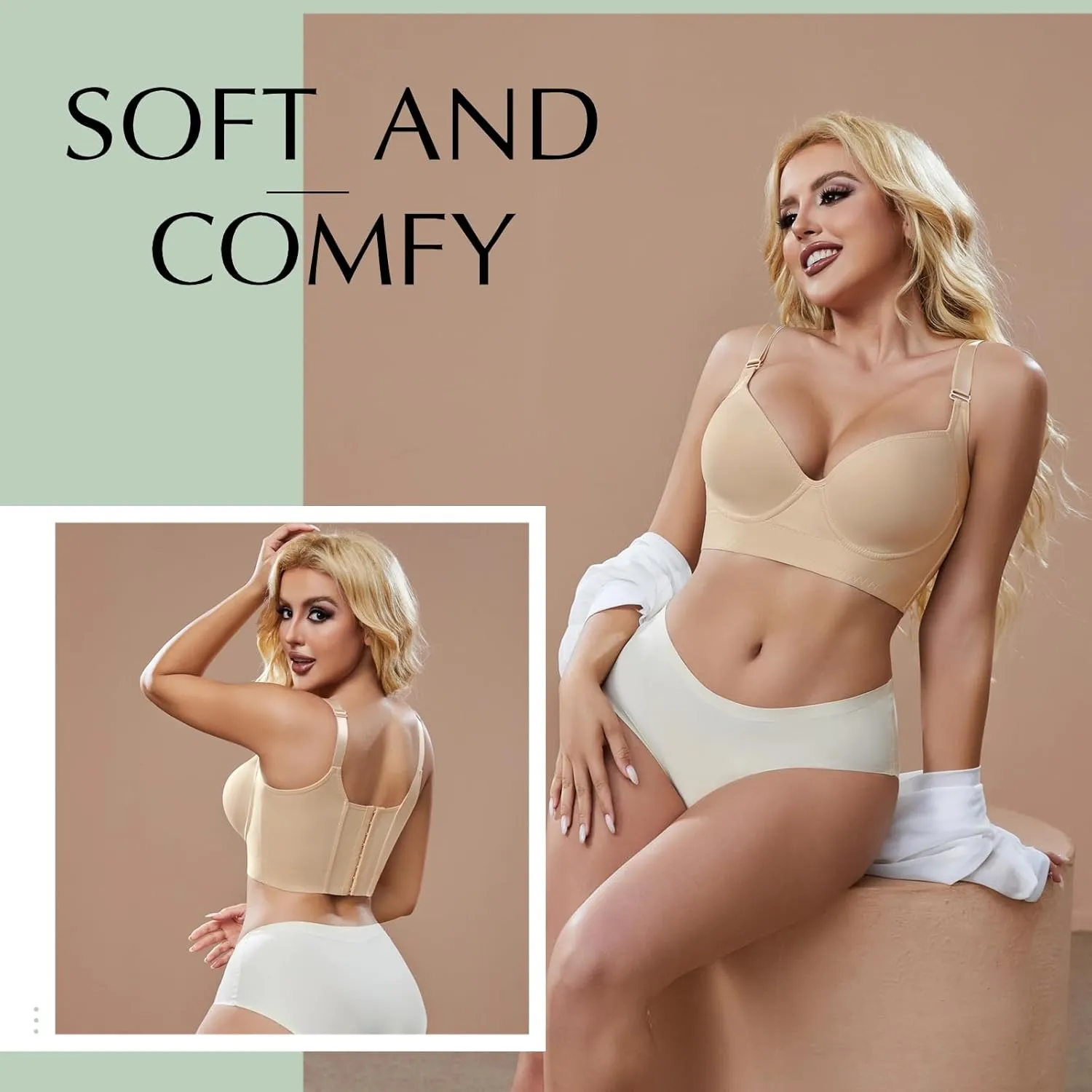 Super Push Up Bra Smoothing Back Fat Bra with Support Comfortable Seamless T Shirt Bra (34B-46DD)