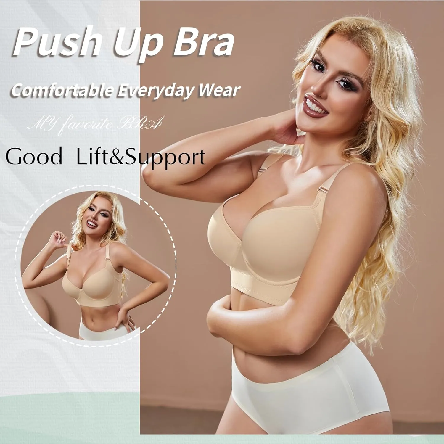 Super Push Up Bra Smoothing Back Fat Bra with Support Comfortable Seamless T Shirt Bra (34B-46DD)
