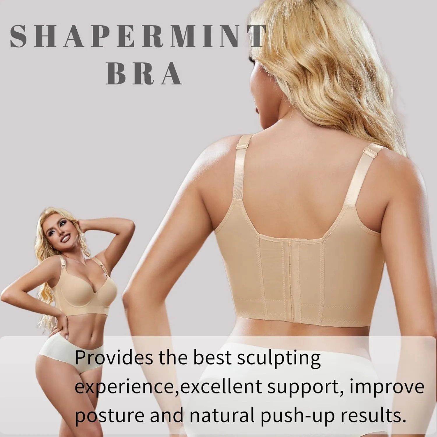 Super Push Up Bra Smoothing Back Fat Bra with Support Comfortable Seamless T Shirt Bra (34B-46DD)
