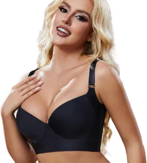 Super Push Up Bra Smoothing Back Fat Bra with Support Comfortable Seamless T Shirt Bra (34B-46DD)