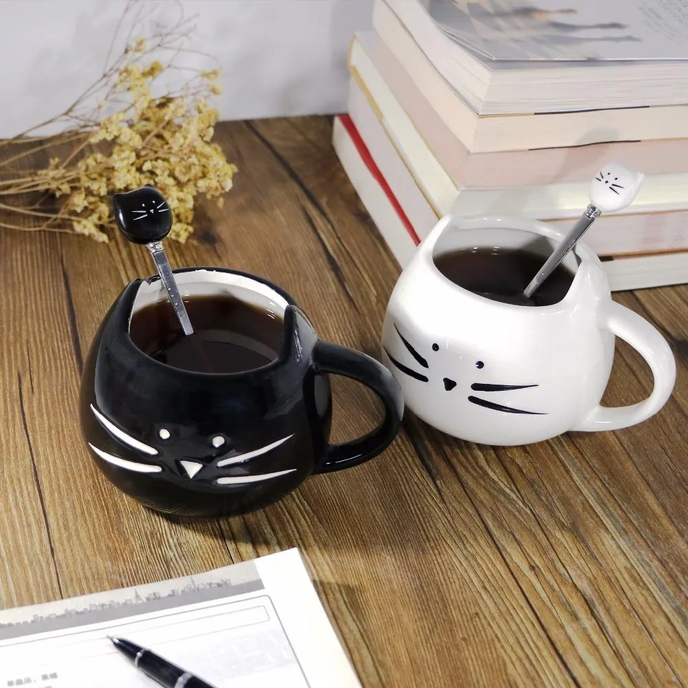 Whiskered Ceramic Mug with Spoon
