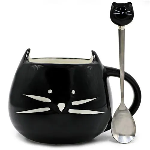 Whiskered Ceramic Mug with Spoon