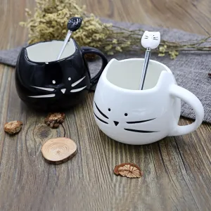Whiskered Ceramic Mug with Spoon