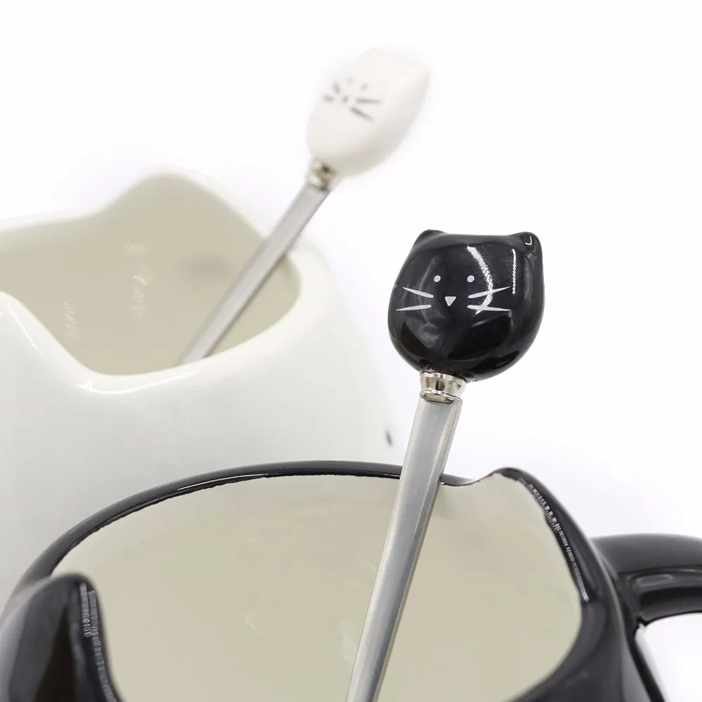 Whiskered Ceramic Mug with Spoon
