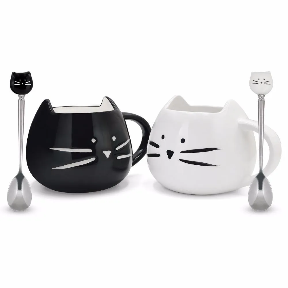 Whiskered Ceramic Mug with Spoon
