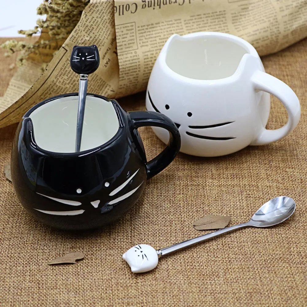 Whiskered Ceramic Mug with Spoon