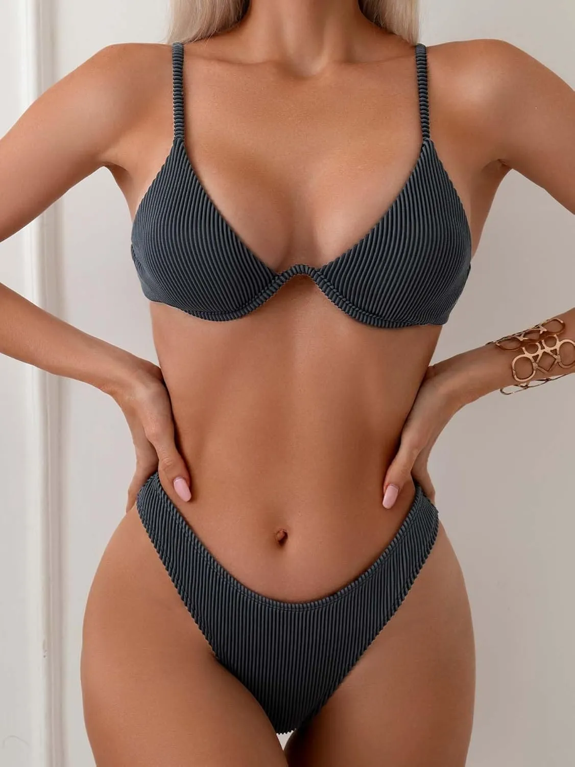 Women's Sexy Two Piece Undewrwire Thong Triangle Bikini Bathing Swimsuits
