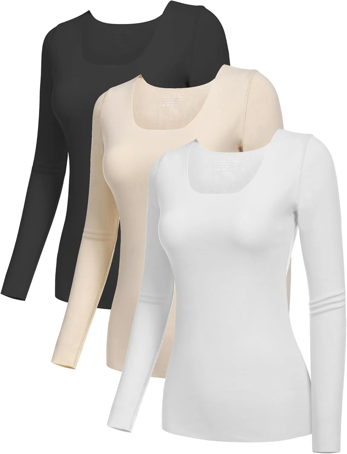 YYA 3 Piece Basic Long Sleeve Shirts for Women Thermal Warm Tops Crew Neck Stretch Fitted Undershirts Layer Tee S-XL
