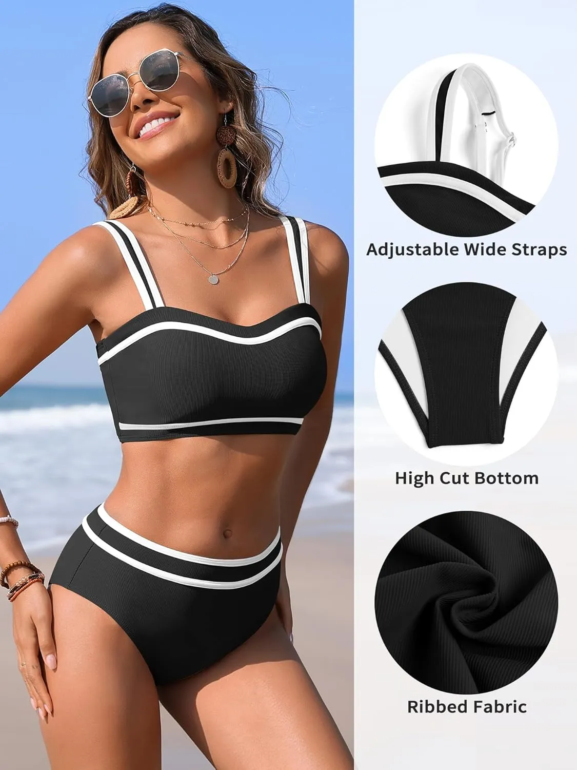 ZAFUL Women's Bikini Sets High Waisted Two Piece Color Block Swimsuits 2025 Cheeky Bathing Suits