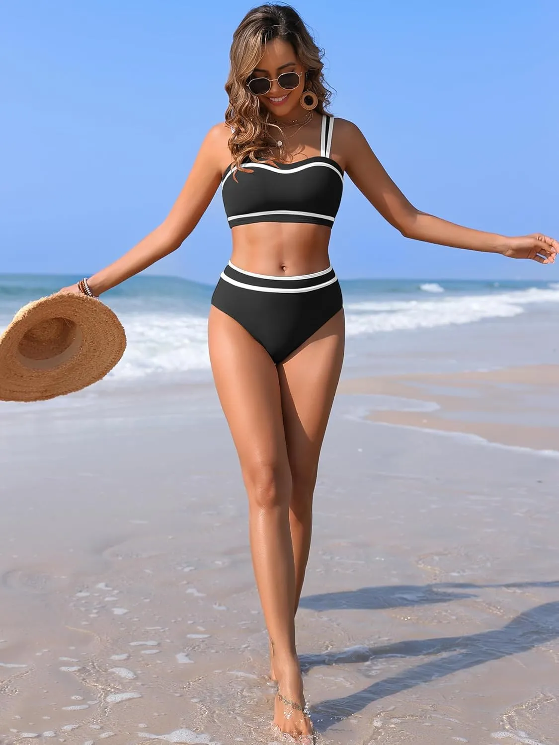 ZAFUL Women's Bikini Sets High Waisted Two Piece Color Block Swimsuits 2025 Cheeky Bathing Suits
